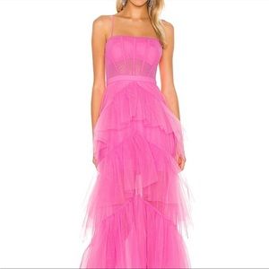 BCBGMaxazria Corset Tulle Gown in Vibrant/Flamingo Pink